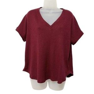 Lulus Burgundy Short Sleeve V- Neck Casual Top Small